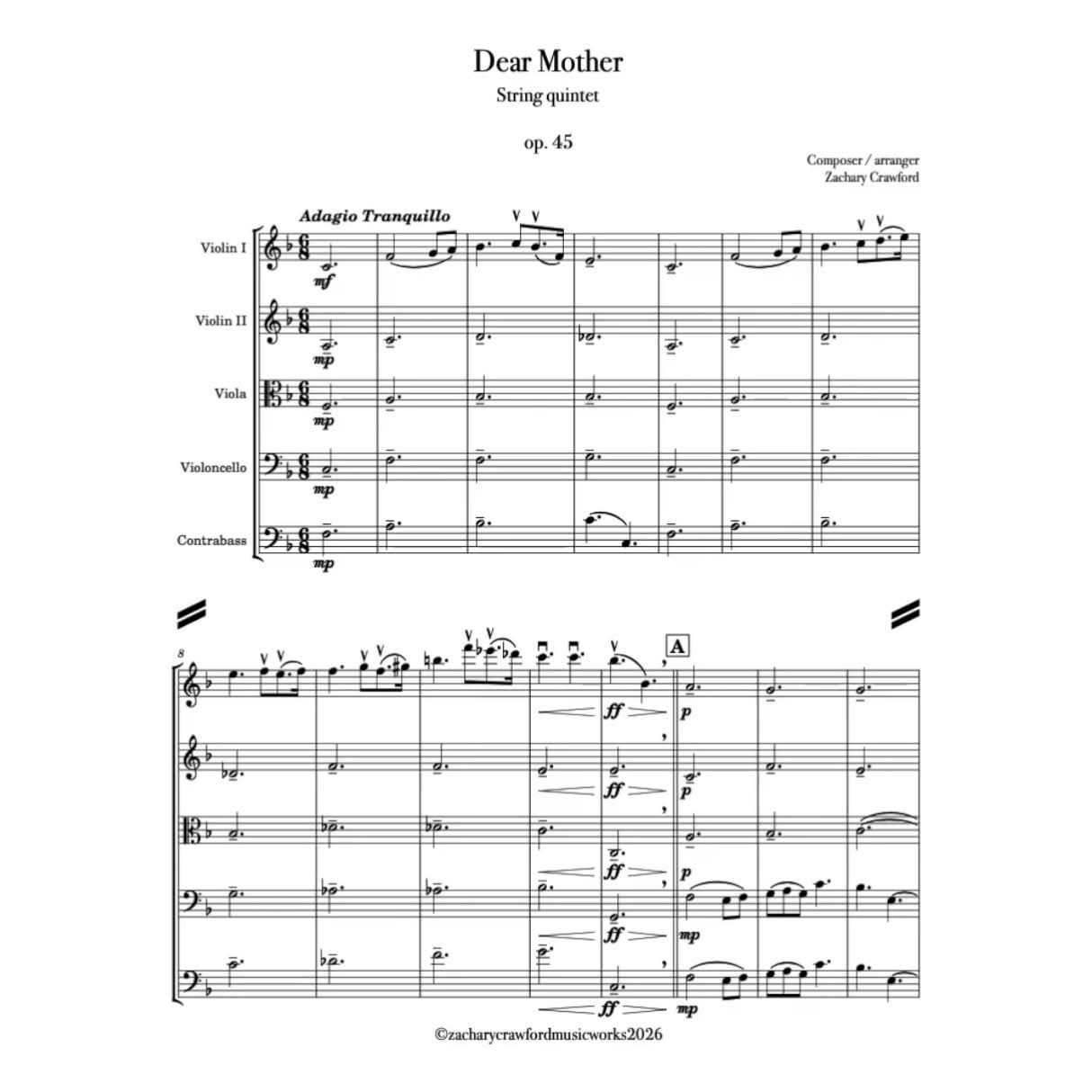 Crawford String Quintet with bass "Dear Mother" cover art